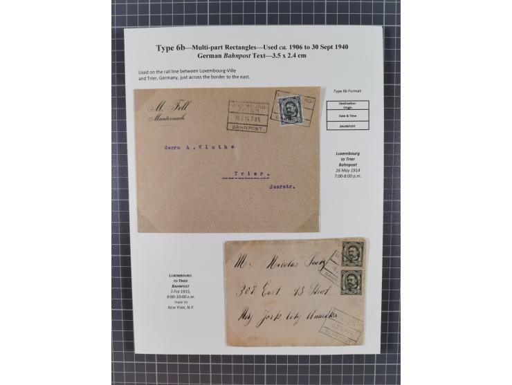 1875/1955 (ca.), 'The evolution of Luxembourg's railway postmarks', nice little exhibition collection with 38 entires includi