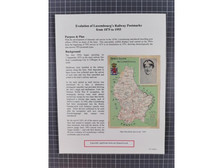 1875/1955 (ca.), 'The evolution of Luxembourg's railway postmarks', nice little exhibition collection with 38 entires includi