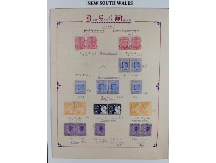 1897-1910, Four album pages with a fine and unused collection, incl. 1 d. range with differing perfs. incl. blocks of four (2