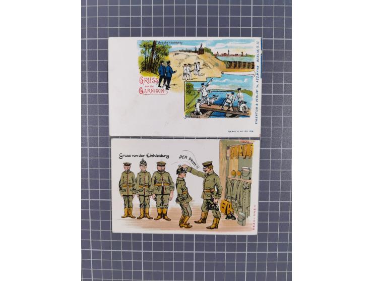 1900/20, 30 Ansichtskarten mit vielen Litho- und Gruss aus.. Karten, dabei Musterung, Garnison und Humor, Bayern, Pleissenbur