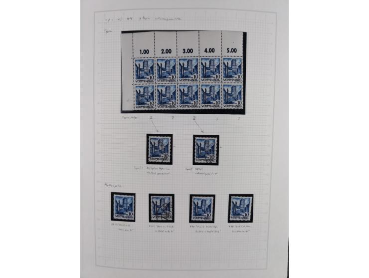1947/48, postfrische und gestempelte reichhaltige Spezialsammlung der 1. und 2. Freimarken-Ausgabe, dabei ungezähnte Werte, D
