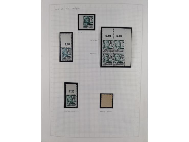 1947/48, postfrische und gestempelte reichhaltige Spezialsammlung der 1. und 2. Freimarken-Ausgabe, dabei ungezähnte Werte, D