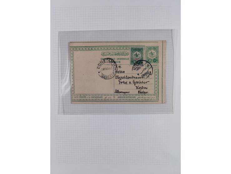 1896, collection on three album leaves including violet and black overprinted sets and uprated postal stationery card unused 