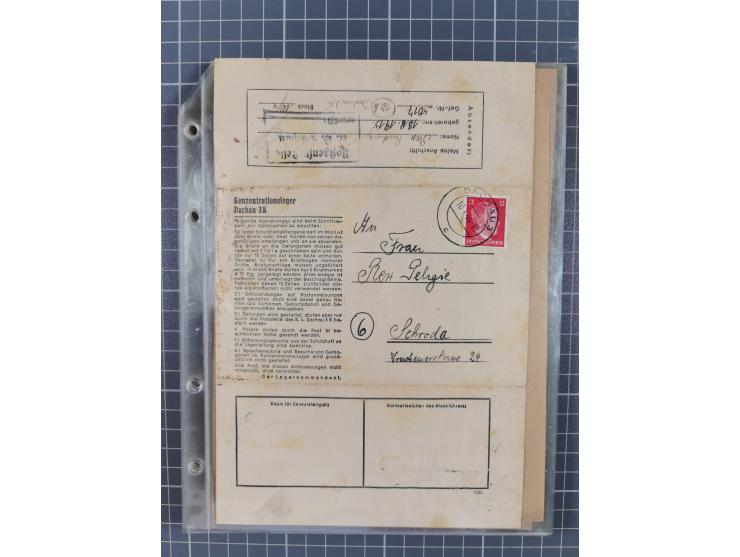 1933/45, 13 KZ-Post-Belege von elf verschiedenen Konzentrationslagern: Auschwitz, Dachau, Ravensbruck, Sachsenhausen, Stuttho