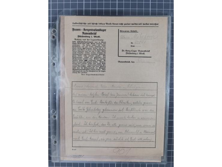 1933/45, 13 KZ-Post-Belege von elf verschiedenen Konzentrationslagern: Auschwitz, Dachau, Ravensbruck, Sachsenhausen, Stuttho