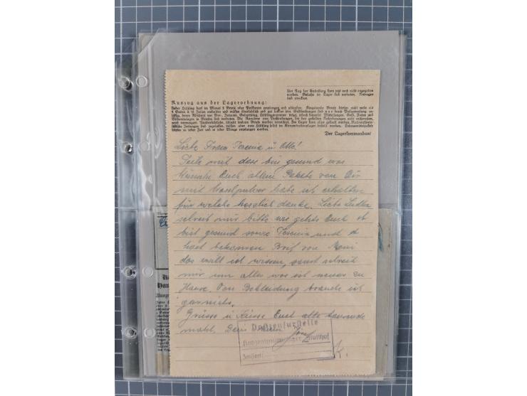 1933/45, 13 KZ-Post-Belege von elf verschiedenen Konzentrationslagern: Auschwitz, Dachau, Ravensbruck, Sachsenhausen, Stuttho