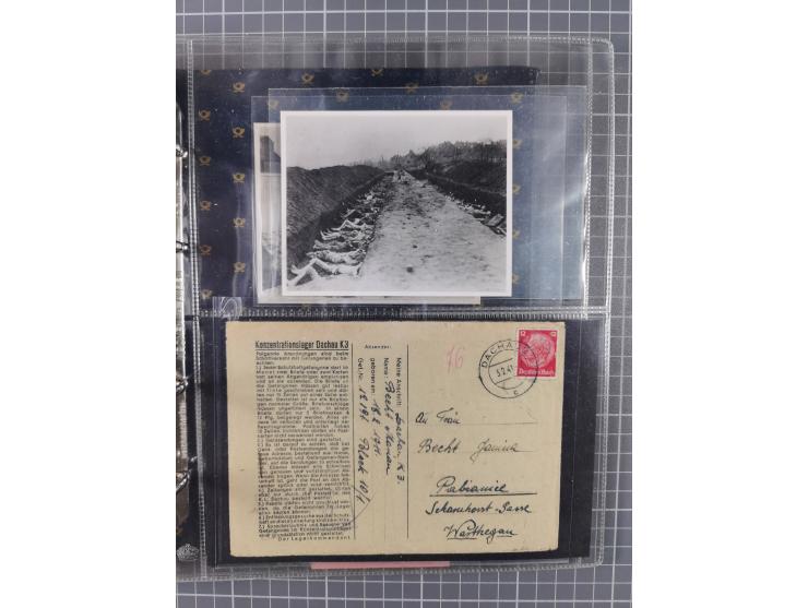 KZ Dachau, Dokumentation von 4 KZ-Briefen, einem Einlieferungsschein über 25 RM an einen Häftling im KZ Dachau, dazu ein größ