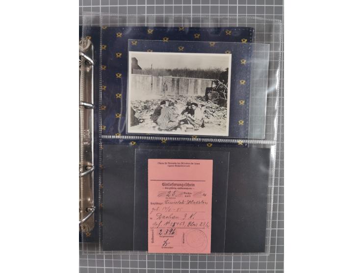 KZ Dachau, Dokumentation von 4 KZ-Briefen, einem Einlieferungsschein über 25 RM an einen Häftling im KZ Dachau, dazu ein größ