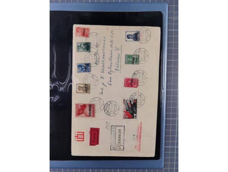1919/48, kleine Partie mit 10 belegen, inkl. Deutsche Besetzung, dabei u.a. Vilnius Mi.-Nr. 1-10 mit Stempel "VILNIUS 16 7. 4