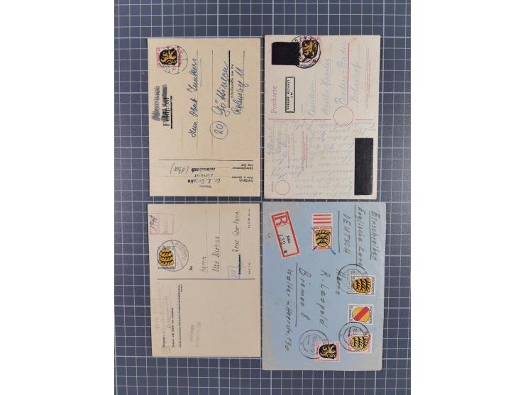 1945-49, Kleine Briefepartie mit Einschreiben, Luftpost nach Rom, Gebühr Bezahlt Aufdruck auf Ganzsache, Allensbach Notstempe