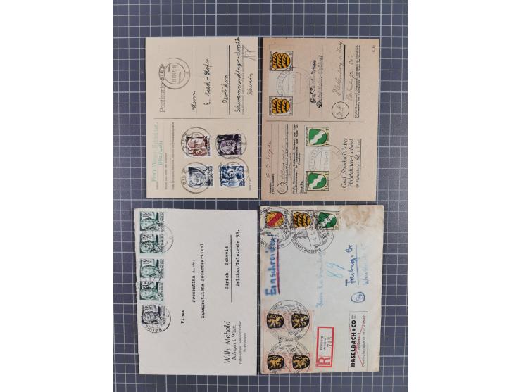 1945-49, Kleine Briefepartie mit Einschreiben, Luftpost nach Rom, Gebühr Bezahlt Aufdruck auf Ganzsache, Allensbach Notstempe