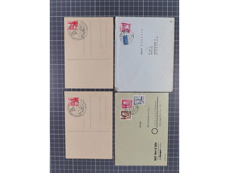 1945-49, Kleine Briefepartie mit Einschreiben, Luftpost nach Rom, Gebühr Bezahlt Aufdruck auf Ganzsache, Allensbach Notstempe