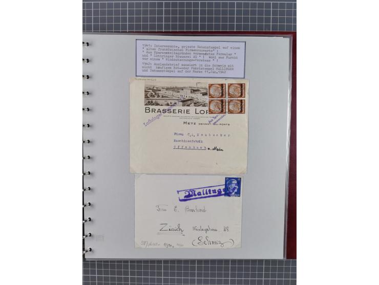 1940/44, interessante Sammlung inkl. Lothringen und Luxemburg mit ca. 140 Briefen, Karten und Ganzsachen sowie etwas an losen
