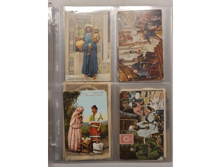 Turkey, 1900-20, 43 postcards Smyrna, Bursa, Constantinople, costumes, workers, mosques, palais, railway Salonique in folder