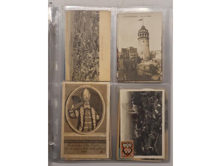 Turkey, 1900-20, 43 postcards Smyrna, Bursa, Constantinople, costumes, workers, mosques, palais, railway Salonique in folder