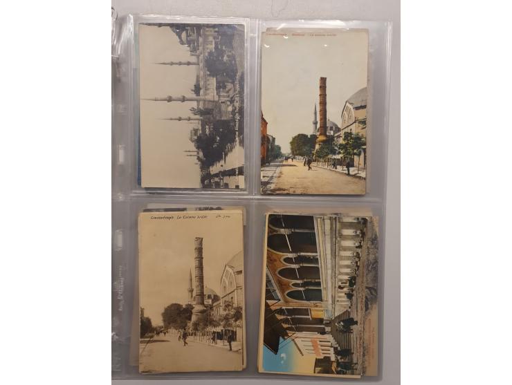 Turkey, 1900-20, 43 postcards Smyrna, Bursa, Constantinople, costumes, workers, mosques, palais, railway Salonique in folder