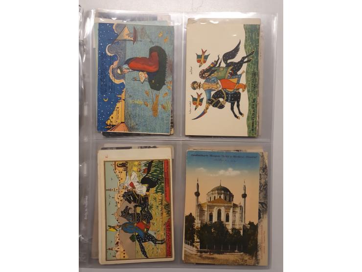 Turkey, 1900-20, 43 postcards Smyrna, Bursa, Constantinople, costumes, workers, mosques, palais, railway Salonique in folder