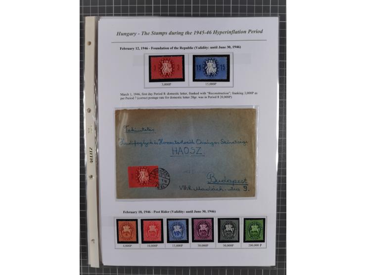 1945/46, exhibition collection “The stamps during the 1945-46 Hyperinflation Period” with stamps and around 210 covers, cards