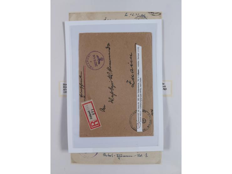 1941/46, interessante Sammlung “Der Krieg in der Wüste” mit vielen verschiedenen Einheiten und Feldpoststempeln, R-Dienstbrie