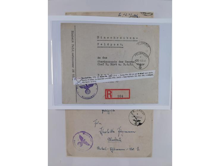 1941/46, interessante Sammlung “Der Krieg in der Wüste” mit vielen verschiedenen Einheiten und Feldpoststempeln, R-Dienstbrie