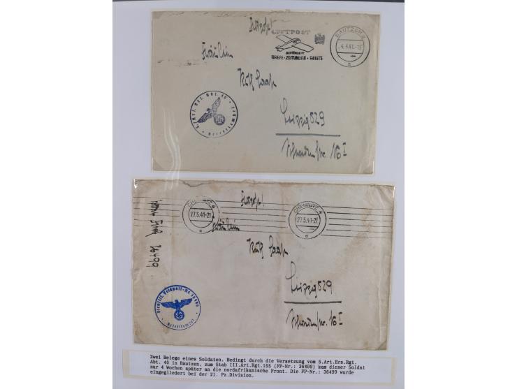1941/46, interessante Sammlung “Der Krieg in der Wüste” mit vielen verschiedenen Einheiten und Feldpoststempeln, R-Dienstbrie