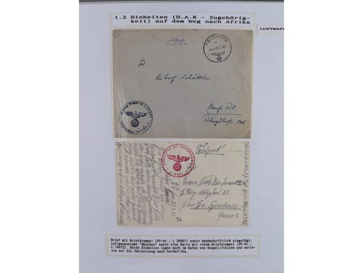 1941/46, interessante Sammlung “Der Krieg in der Wüste” mit vielen verschiedenen Einheiten und Feldpoststempeln, R-Dienstbrie