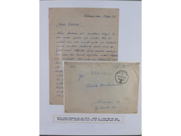 1941/46, interessante Sammlung “Der Krieg in der Wüste” mit vielen verschiedenen Einheiten und Feldpoststempeln, R-Dienstbrie
