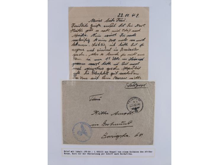 1941/46, interessante Sammlung “Der Krieg in der Wüste” mit vielen verschiedenen Einheiten und Feldpoststempeln, R-Dienstbrie