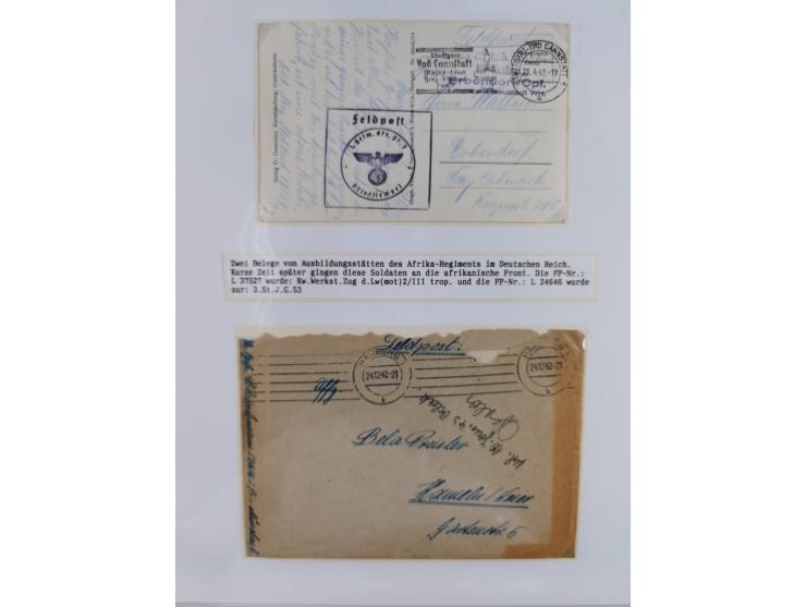 1941/46, interessante Sammlung “Der Krieg in der Wüste” mit vielen verschiedenen Einheiten und Feldpoststempeln, R-Dienstbrie