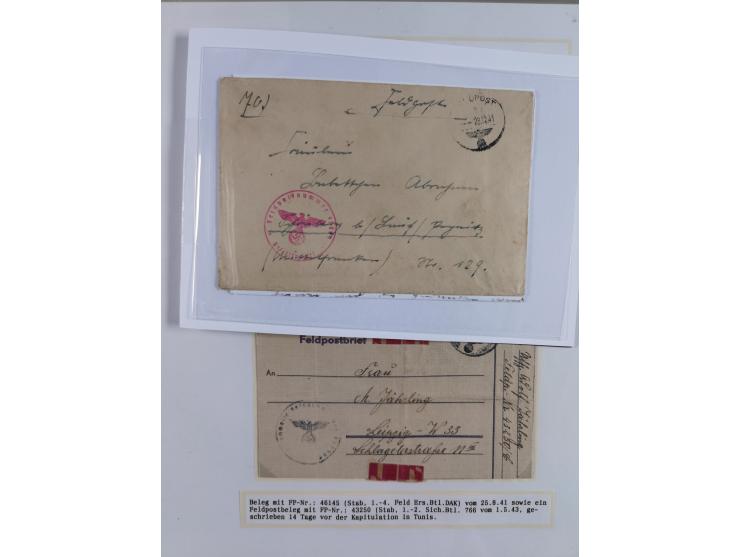 1941/46, interessante Sammlung “Der Krieg in der Wüste” mit vielen verschiedenen Einheiten und Feldpoststempeln, R-Dienstbrie