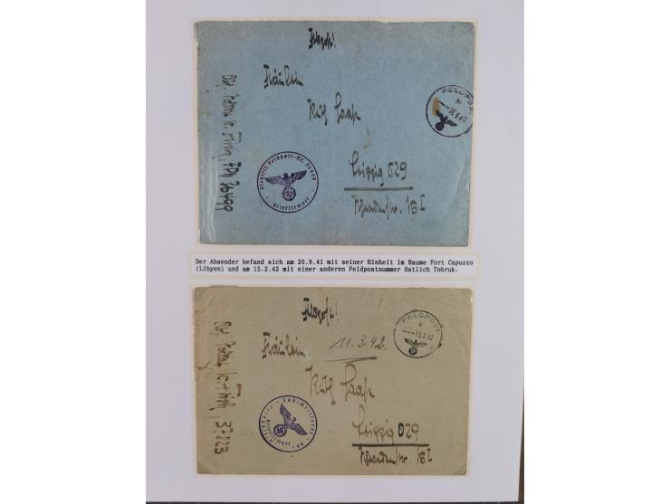 1941/46, interessante Sammlung “Der Krieg in der Wüste” mit vielen verschiedenen Einheiten und Feldpoststempeln, R-Dienstbrie