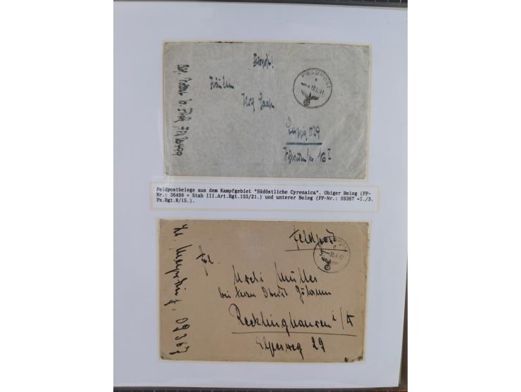 1941/46, interessante Sammlung “Der Krieg in der Wüste” mit vielen verschiedenen Einheiten und Feldpoststempeln, R-Dienstbrie