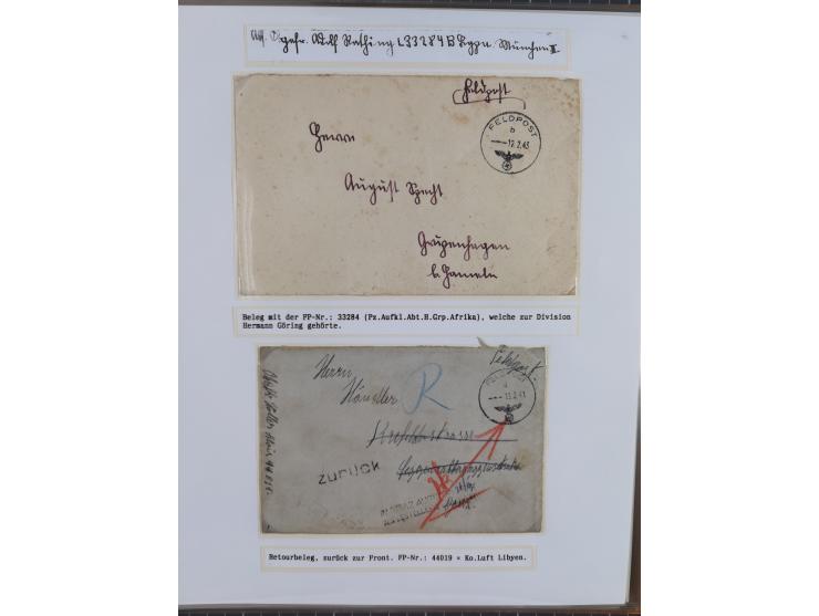 1941/46, interessante Sammlung “Der Krieg in der Wüste” mit vielen verschiedenen Einheiten und Feldpoststempeln, R-Dienstbrie