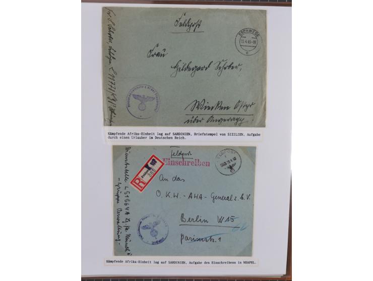 1941/46, interessante Sammlung “Der Krieg in der Wüste” mit vielen verschiedenen Einheiten und Feldpoststempeln, R-Dienstbrie