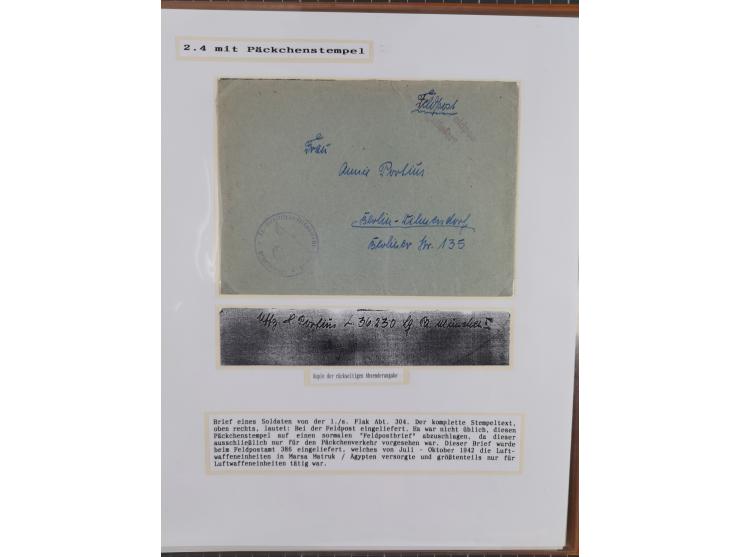 1941/46, interessante Sammlung “Der Krieg in der Wüste” mit vielen verschiedenen Einheiten und Feldpoststempeln, R-Dienstbrie