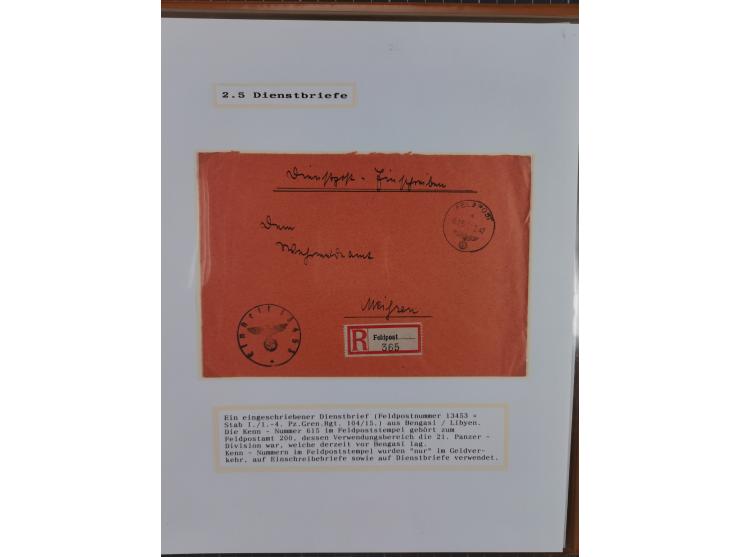 1941/46, interessante Sammlung “Der Krieg in der Wüste” mit vielen verschiedenen Einheiten und Feldpoststempeln, R-Dienstbrie