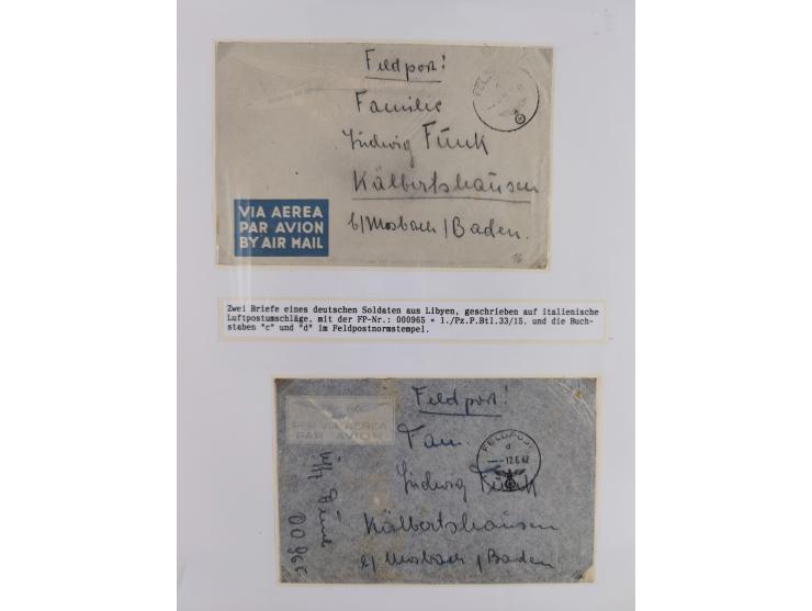 1941/46, interessante Sammlung “Der Krieg in der Wüste” mit vielen verschiedenen Einheiten und Feldpoststempeln, R-Dienstbrie