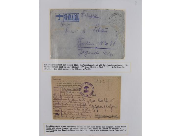 1941/46, interessante Sammlung “Der Krieg in der Wüste” mit vielen verschiedenen Einheiten und Feldpoststempeln, R-Dienstbrie