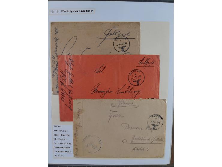 1941/46, interessante Sammlung “Der Krieg in der Wüste” mit vielen verschiedenen Einheiten und Feldpoststempeln, R-Dienstbrie
