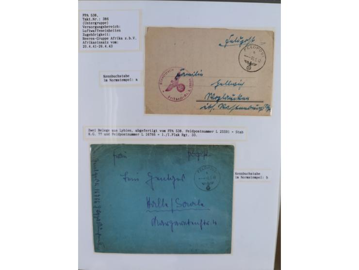 1941/46, interessante Sammlung “Der Krieg in der Wüste” mit vielen verschiedenen Einheiten und Feldpoststempeln, R-Dienstbrie