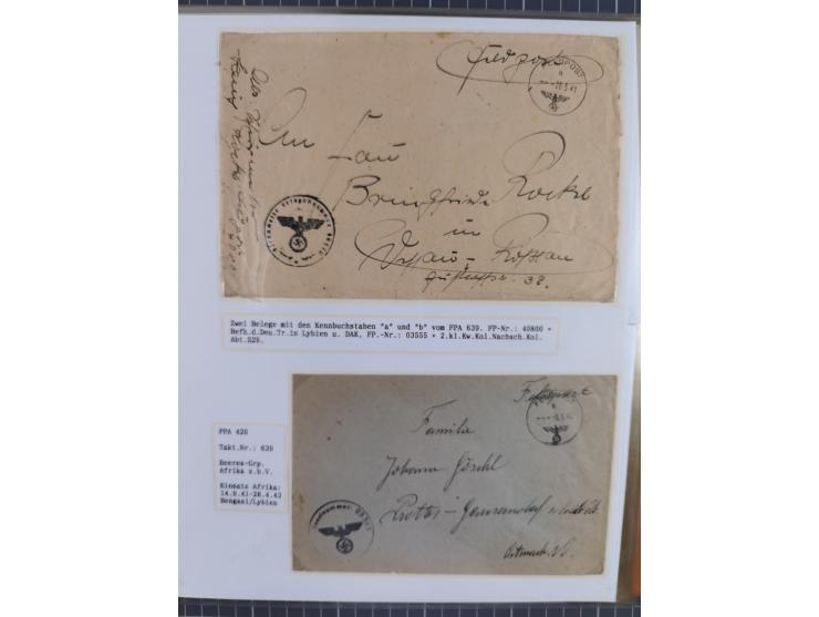 1941/46, interessante Sammlung “Der Krieg in der Wüste” mit vielen verschiedenen Einheiten und Feldpoststempeln, R-Dienstbrie