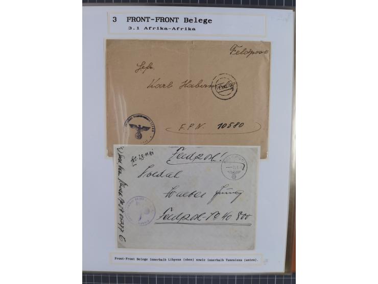 1941/46, interessante Sammlung “Der Krieg in der Wüste” mit vielen verschiedenen Einheiten und Feldpoststempeln, R-Dienstbrie