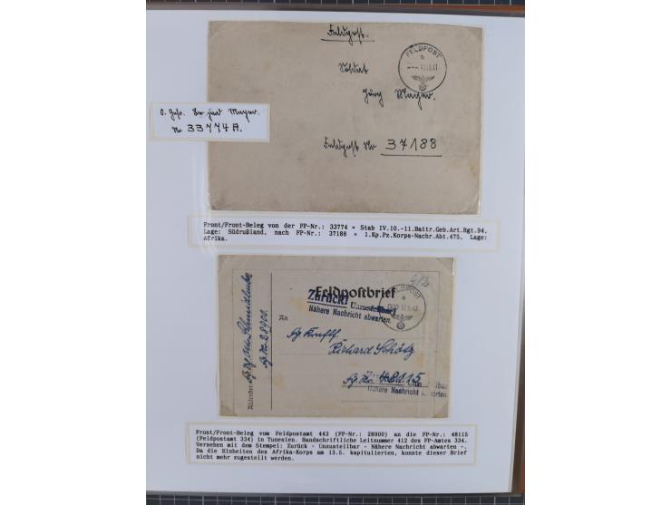 1941/46, interessante Sammlung “Der Krieg in der Wüste” mit vielen verschiedenen Einheiten und Feldpoststempeln, R-Dienstbrie