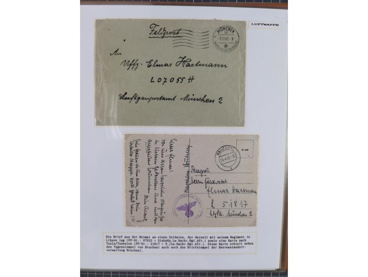 1941/46, interessante Sammlung “Der Krieg in der Wüste” mit vielen verschiedenen Einheiten und Feldpoststempeln, R-Dienstbrie