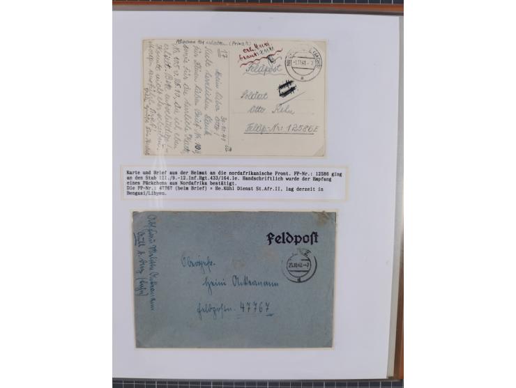 1941/46, interessante Sammlung “Der Krieg in der Wüste” mit vielen verschiedenen Einheiten und Feldpoststempeln, R-Dienstbrie