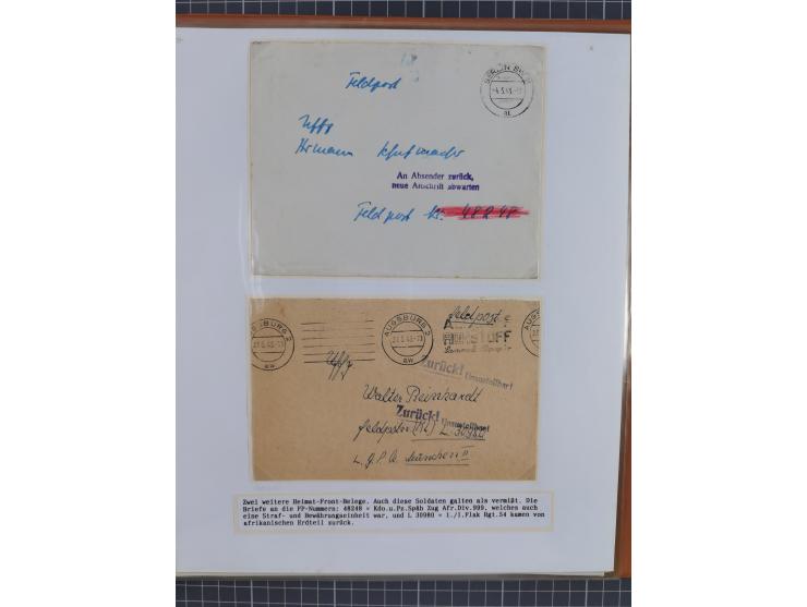1941/46, interessante Sammlung “Der Krieg in der Wüste” mit vielen verschiedenen Einheiten und Feldpoststempeln, R-Dienstbrie