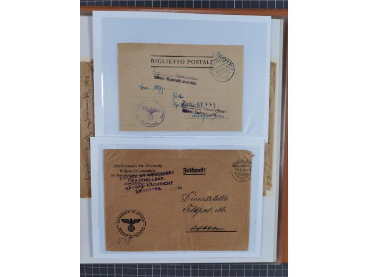 1941/46, interessante Sammlung “Der Krieg in der Wüste” mit vielen verschiedenen Einheiten und Feldpoststempeln, R-Dienstbrie