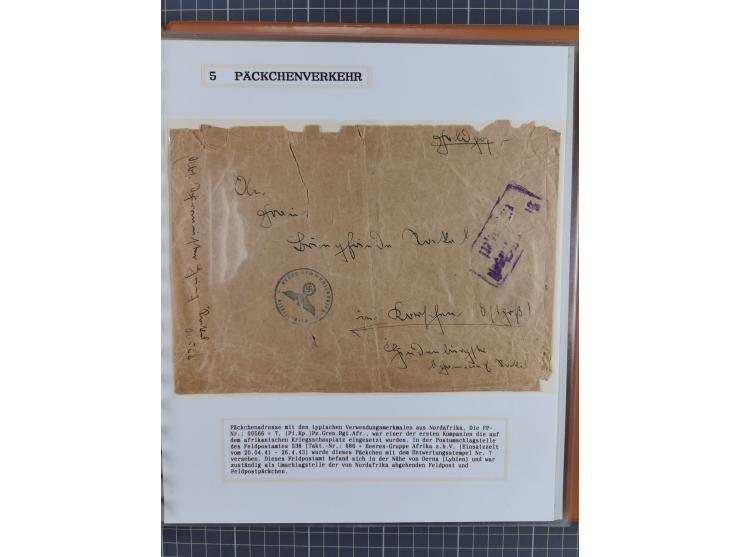 1941/46, interessante Sammlung “Der Krieg in der Wüste” mit vielen verschiedenen Einheiten und Feldpoststempeln, R-Dienstbrie