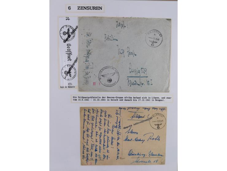 1941/46, interessante Sammlung “Der Krieg in der Wüste” mit vielen verschiedenen Einheiten und Feldpoststempeln, R-Dienstbrie