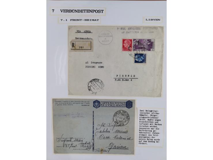 1941/46, interessante Sammlung “Der Krieg in der Wüste” mit vielen verschiedenen Einheiten und Feldpoststempeln, R-Dienstbrie